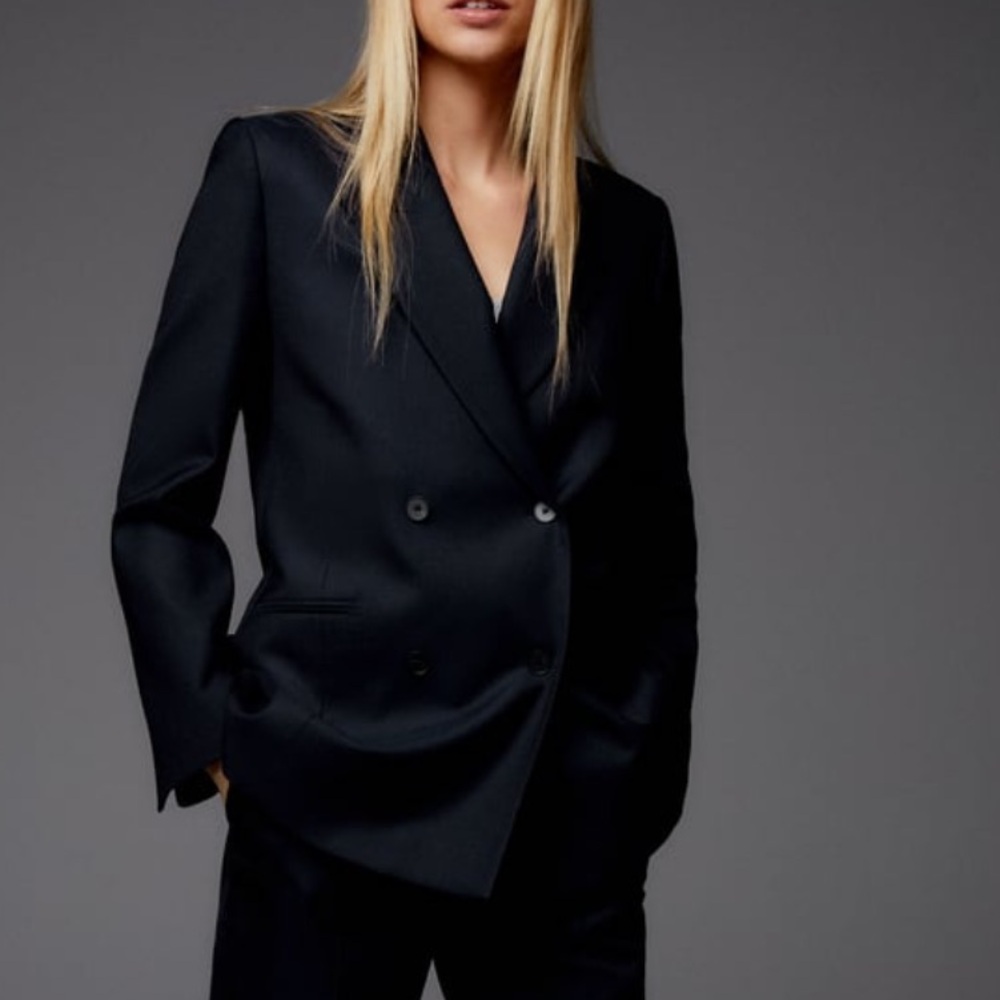 Zara Navy Double-Breasted Blazer